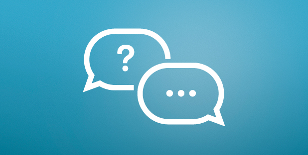 Zwei Sprechblasen: eine mit einem Fragezeichen, eine mit drei Punkten als Symbol für eine Antwort